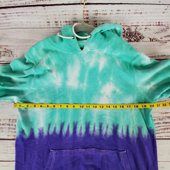 Empyre Tie Dye Skater Hoodie M Unisex Drawstring Purple Turquoise Warm Pullover - Picture 7 of 9